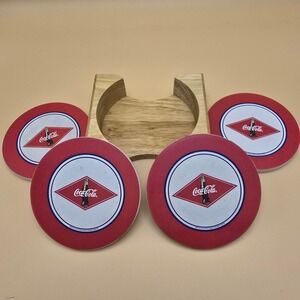 Coca Cola Cork Backed Coasters Set of 4 Red Diamond Bottle Logo 2003 Collectible